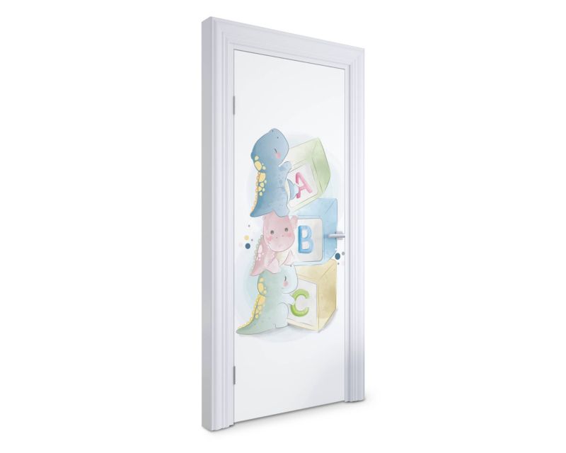 Samoprzylepna naklejka na drzwi Wallfluent 75x205 cm Dinozaury i klocki 1 szt.