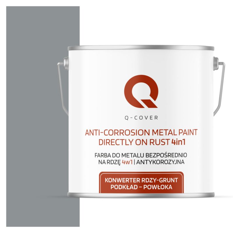 Farba do Metalu Prosto na Rdzę 4w1 Q-Cover Szary RAL7045 Satyna 5L