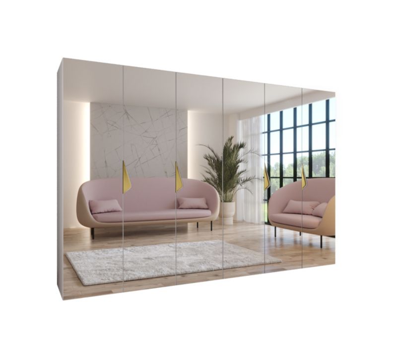 Szafa uchylna z lustrem otwierana Abiks SANDI 3 300 (2x150) wys 202 cm Biały + Złoty 1 szt