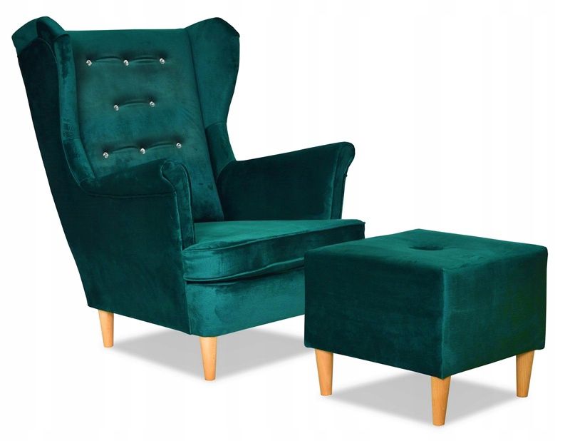 Fotel uszak do salonu z podnóżkiem Family Meble Diana zieleny 1szt
