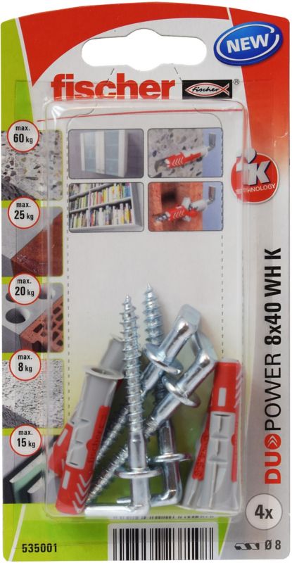 Kołek uniwersalny Fischer Duopower 8 x 40 z hakiem 4 szt.