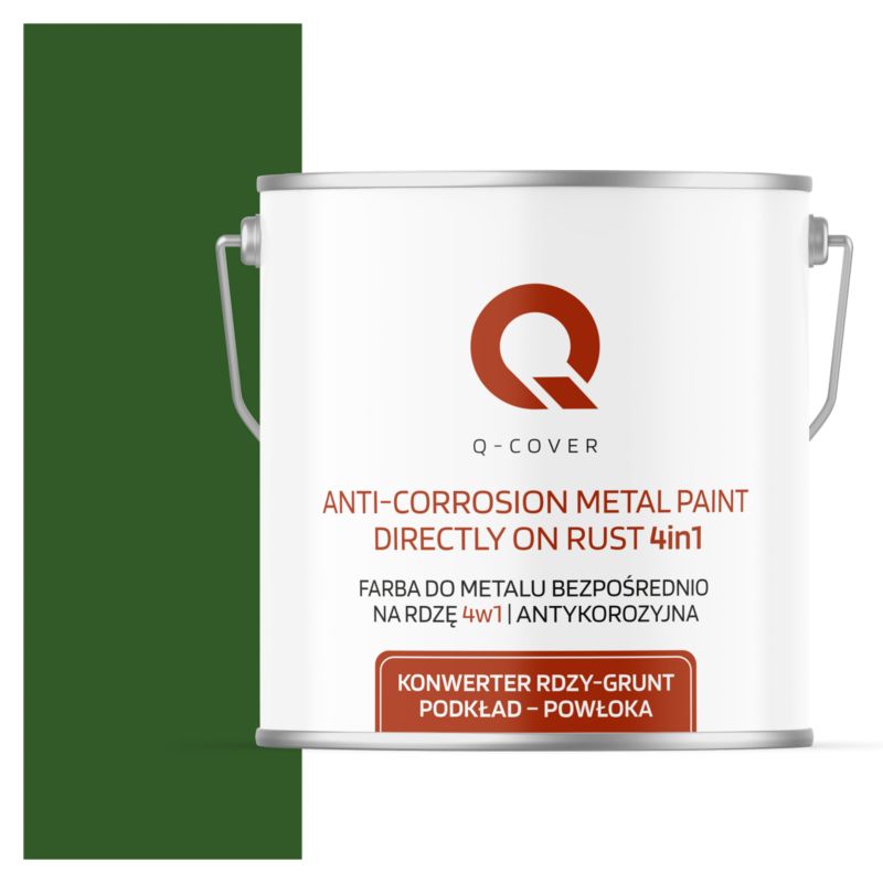 Farba do Metalu Prosto na Rdzę 4w1 Q-Cover Zielony liściasty RAL6002 Półmat 5L