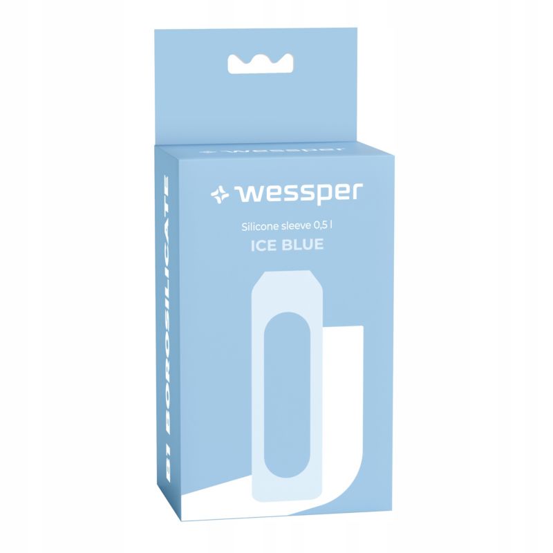 Etui silikonowe, Wessper, do butelki na wodę Wessper B1 BOROSILICATE 0,5L, ochronne, bez BPA, lodowy błękit, 1szt