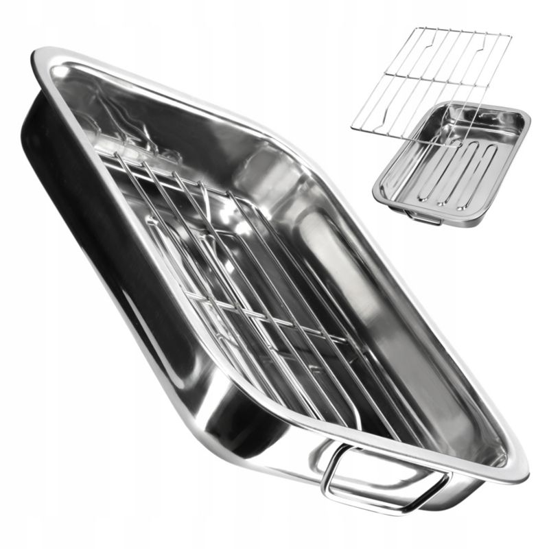 Forma Do Pieczenia KADAX Brytfanna Z Rusztem Stal 40cm Srebrny 1 szt.