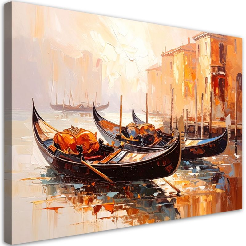 Obraz do salonu sypialni Feeby Wenecja Miasto Gondole Beżowy 100x70cm 1szt