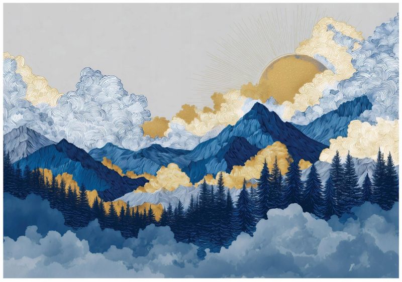 Fototapeta WALLARENA Do Sypialni Salonu Na Flizelinie Góry Natura Akwarela Niebieski 250x175 cm 16137VX5 1 szt.