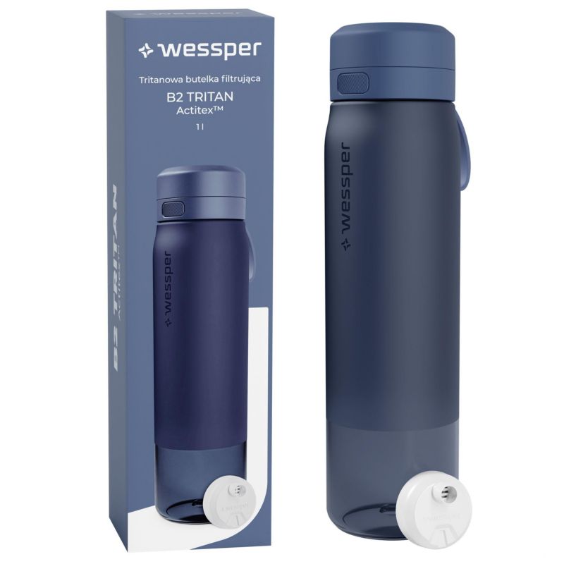 Butelka na wodę, Wessper, filtrująca, tritanowa, bidon, z filtrem wody, bez BPA, 1 L, B2 TRITAN Actitex, niebieska, 1szt