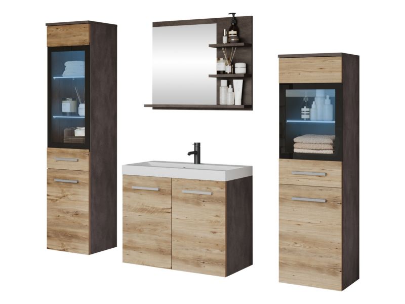 Meble łazienkowe MIRJAN 24 Madrit I z oświetleniem LED RGB matera + kastanien breslau 1 kpl.