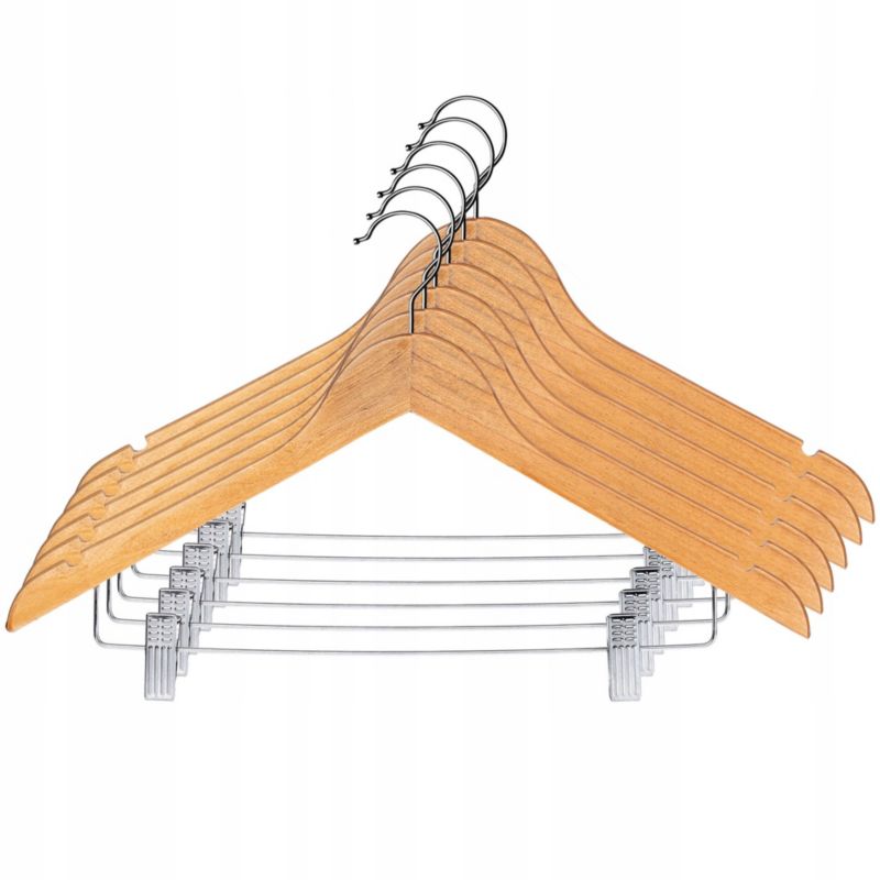 Wieszaki Na Ubrania KADAX Drewniane Z Klipsami 6x Zestaw 1szt.