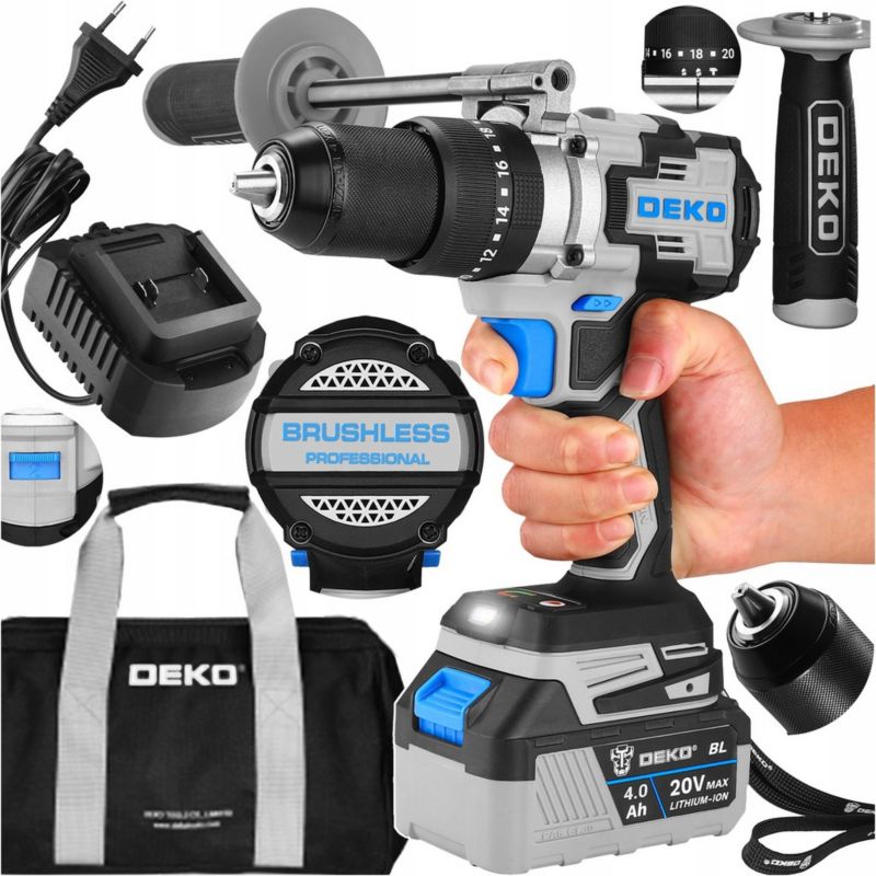 Wiertarko-wkrętarka DEKO udarowa bezszczotkowa 120Nm 4Ah 20V 1 kpl.