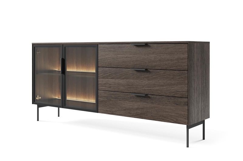 Komoda dwudrzwiowa Bettso Ilumi szeroka z szufladami i oświetleniem LED dąb dunin 1szt.