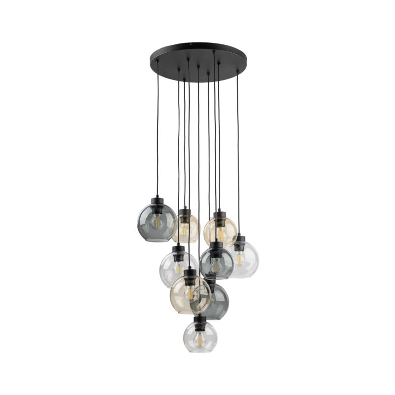 Lampa Wisząca TK Lighting Cubus Mix 9x E27 Koło kaskada grono klosze szare grafit przeźroczyste -1szt.