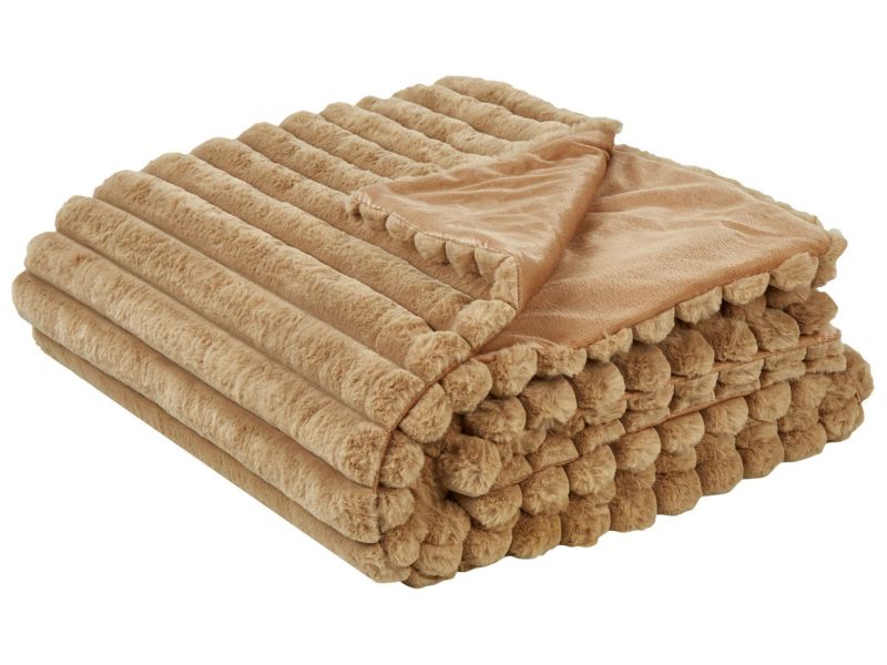 Narzuta na łóżko Rakya Sztuczne futro 200 x 220 cm Jasnobrązowy 1 szt.