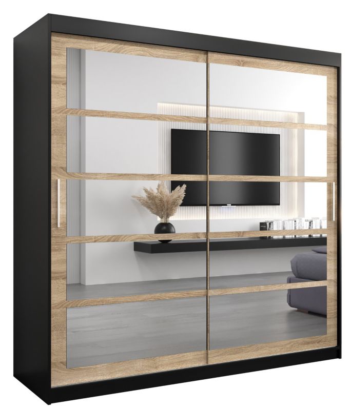 Szafa przesuwna Abiks ROMA 2 200 czarny mat + sonoma 1 szt.