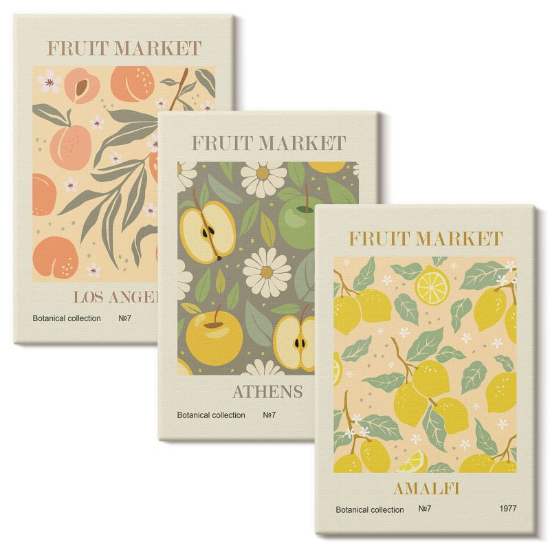 Galeria Obrazów Na Płótnie Wallfluent 40x60 cm Owocowe wzory retro postery 3 szt.