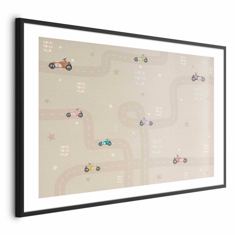 Plakat Artgeist Wyścigowe autka 90x60 cm z ramą czarną z marginesem 1 szt