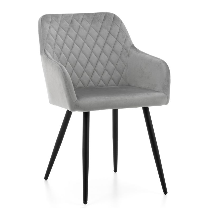 Krzesło tapicerowane New Home TODI jasnoszare pikowane welurowe z podłokietnikami 1 szt.