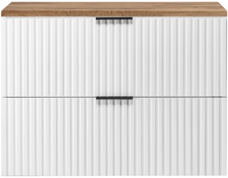 Szafka łazienkowa Furnidea 80 cm wisząca z blatem dąb Wotan Flow biały 1 szt.