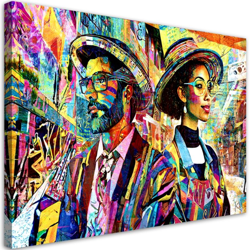 Obraz do salonu pokoju nowoczesny Feeby Kobieta i Mężczyzna Abstrakcja Kolorowy 60x40cm 1szt