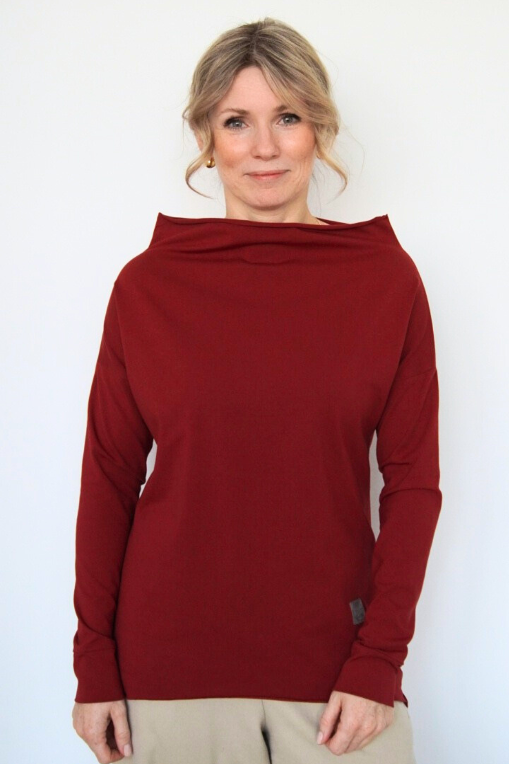 Lillow - BLUZKA NECK długi rękaw - wino - Materiał bawełna - Uszyto w Polsce