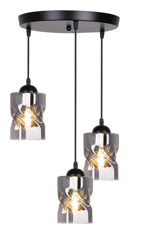 Czarna lampa wisząca industrialna 3-płomienna do salonu FELIS metal-szkło