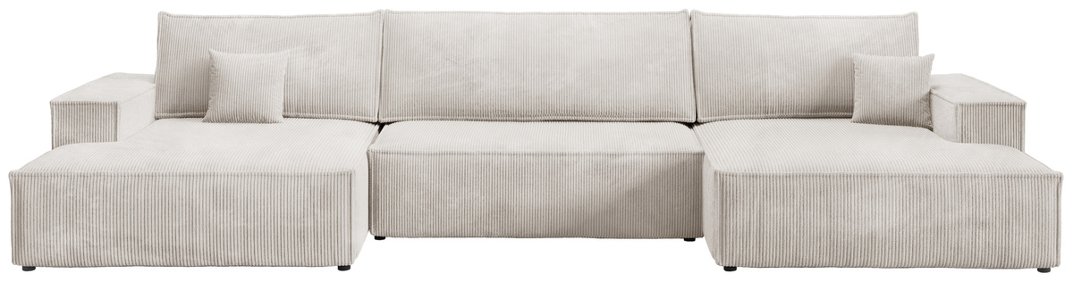 Beżowy sztruksowy narożnik w kształcie U duży z funkcją spania PABLO