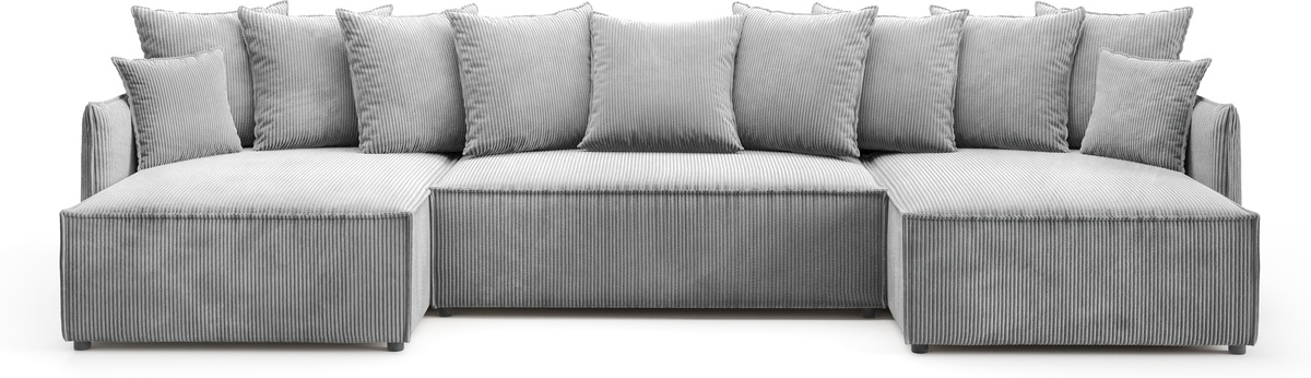 Szary narożnik sztruksowy do salonu w kształcie U z funkcją spania ARTUR