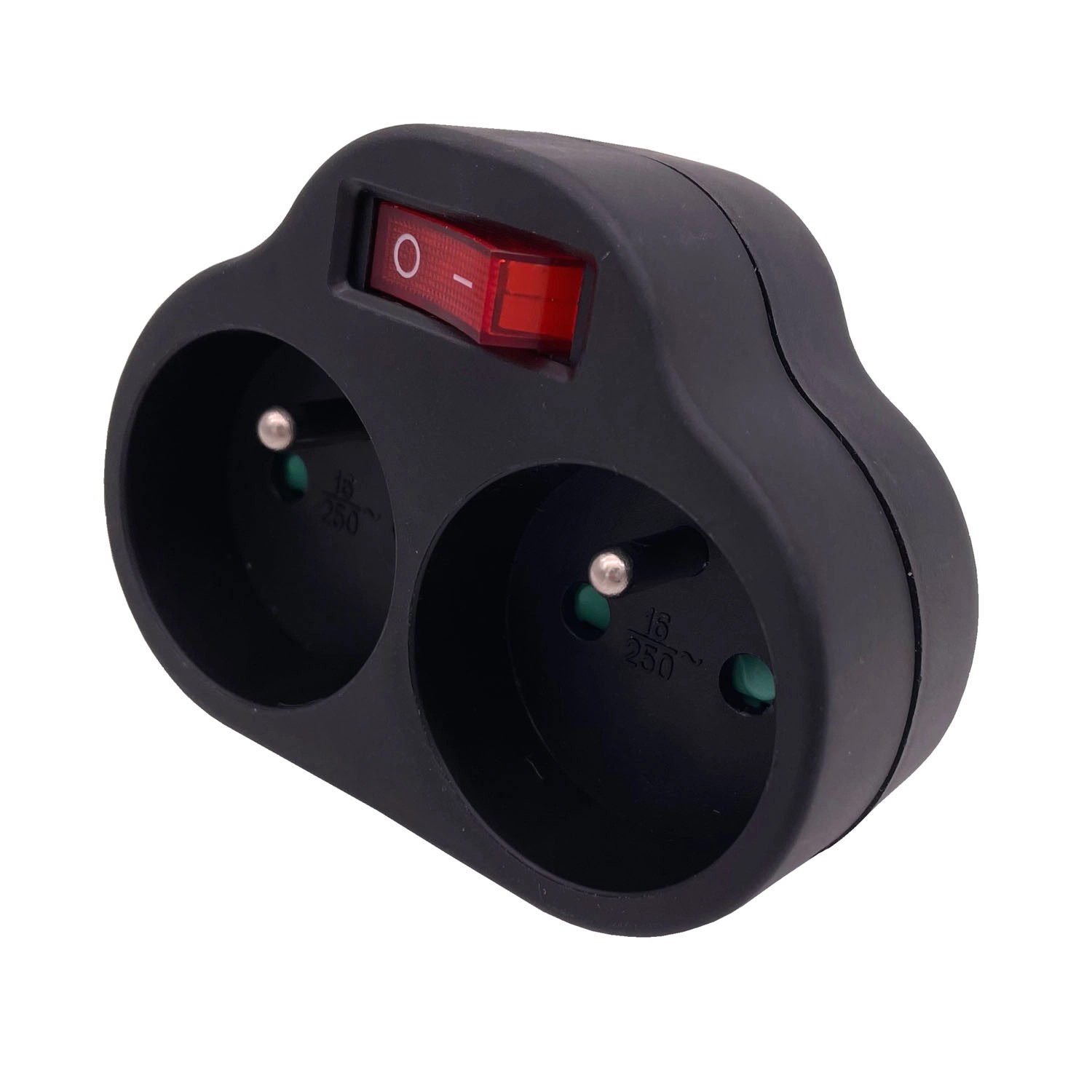 Rozgałęźnik 2 x 2P+Z z podświetlanym łącznikiem czarny