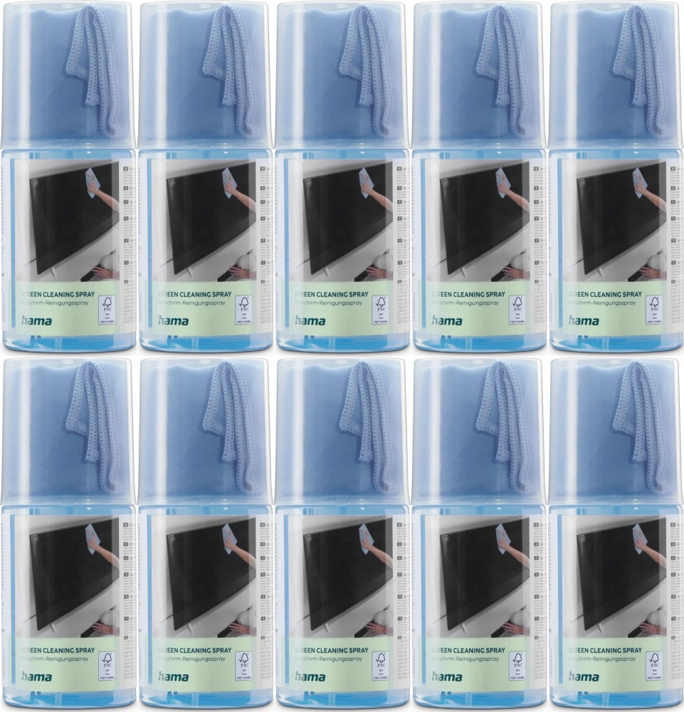 10x Zestaw czyszczący Hama do ekranów LCD / TFT, płyn 200ml + ściereczka z mikrofibry 20x20cm