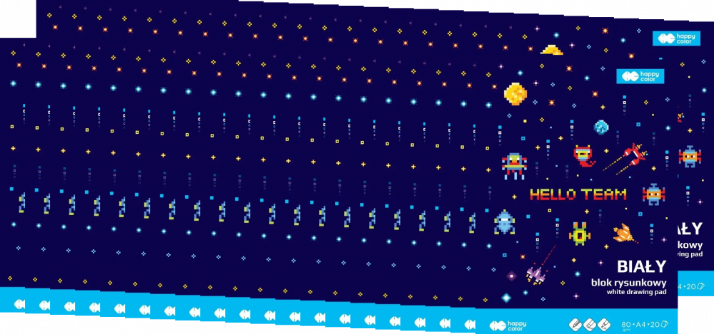 40x Blok rysunkowy Happy Color Pixi Planet, A4, 80 g/m2, 20 kartek, biały
