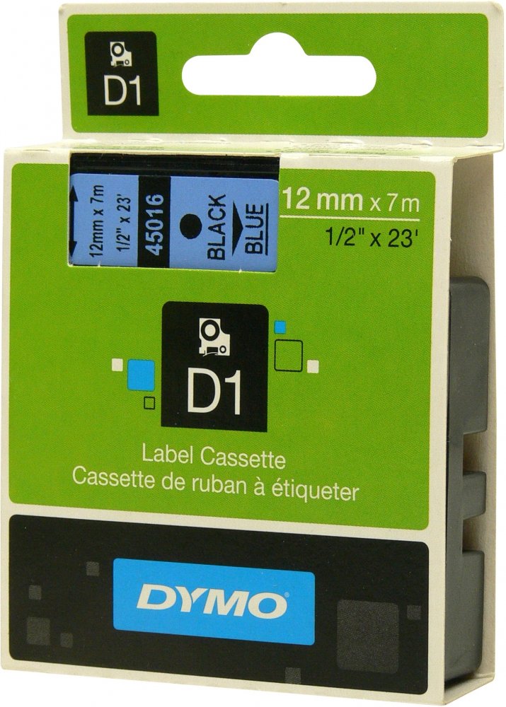 Taśma Dymo D1, 12mmx7m, nadruk czarny, taśma niebieska