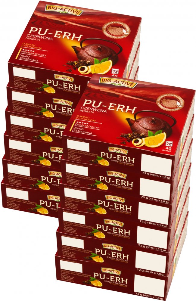 12x Herbata czerwona w torebkach Big-Active Pu-erh, cytrynowa, 40 sztuk x 1.8g