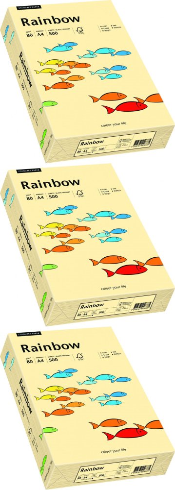 3x Papier kolorowy Rainbow, A4, 80g/m2, 500 arkuszy, kość słoniowa (R06)