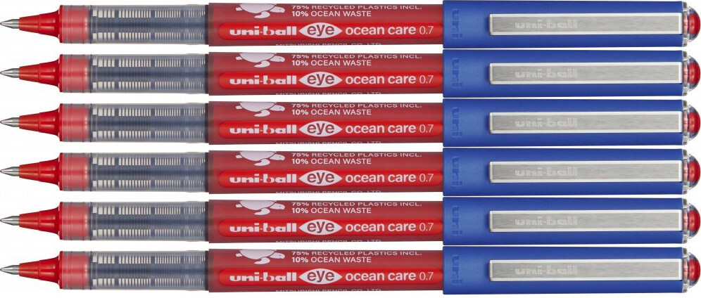 6x Pióro kulkowe Uni Eye Ocean Care, UB-157-ROP, 0.7mm, czerwony