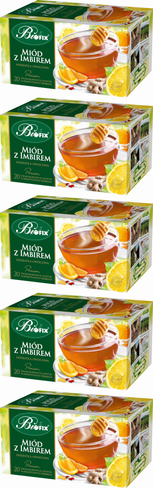 5x Herbata owocowa w kopertach BiFix Premium, miód z imbirem, 20 sztuk x 2g