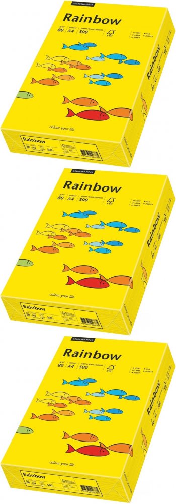 3x Papier kolorowy Rainbow, A4, 80g/m2, 500 arkuszy, ciemny żółty (R18)