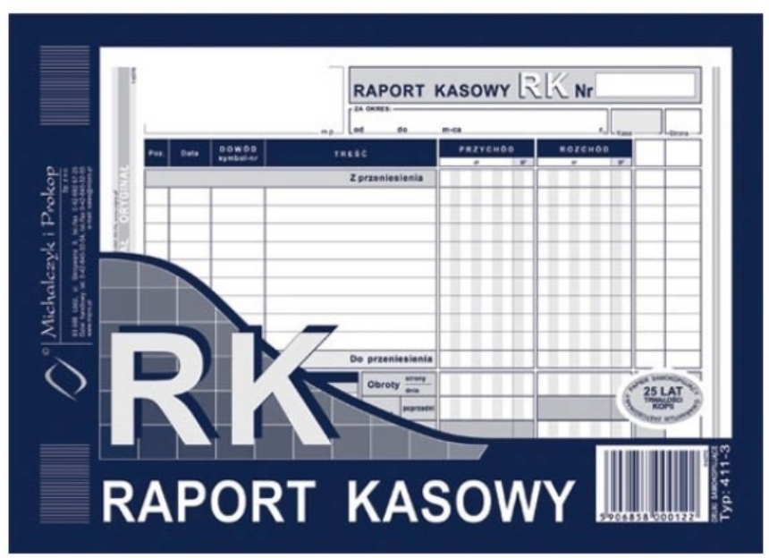 Druk akcydensowy Raport kasowy MiP 411-3, A5, 1 kopia, 80k