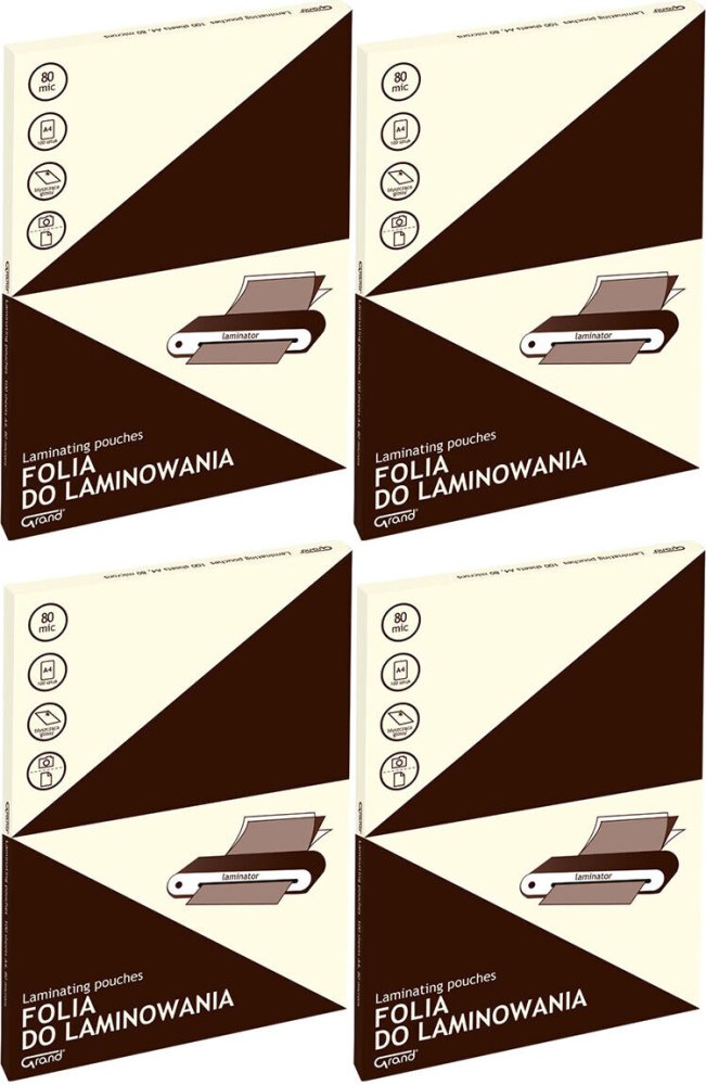 4x Folia do laminowania Grand, 216x303mm, A4, 2x80 μm, 100 arkuszy