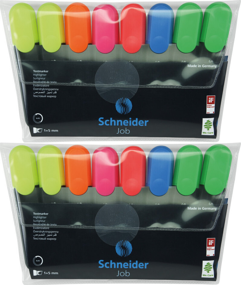 2x Zakreślacz Schneider, Job, ścięta, 8 sztuk, mix kolorów