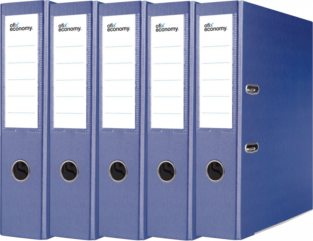 5x Segregator A4 Ofix Economy, z wyklejką, 75mm, do 500 kartek, granatowy