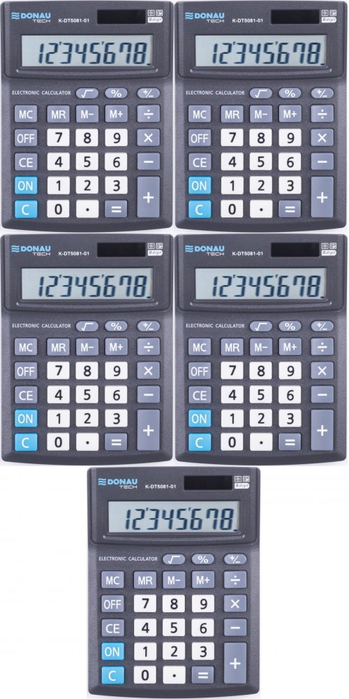 5x Kalkulator biurowy Donau Tech Office, 8-cyfr, czarny