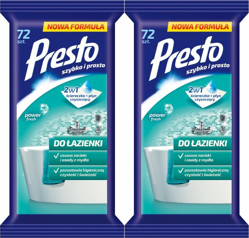 2x Chusteczki do czyszczenia łazienki Presto Clean, nawilżone, 72 sztuki