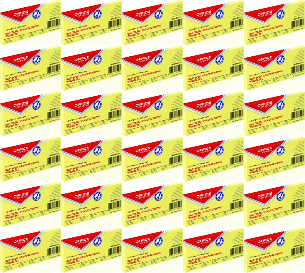 36x Karteczki samoprzylepne Office Products, 38x51mm, 3x100 karteczek, jasnożółty pastelowy