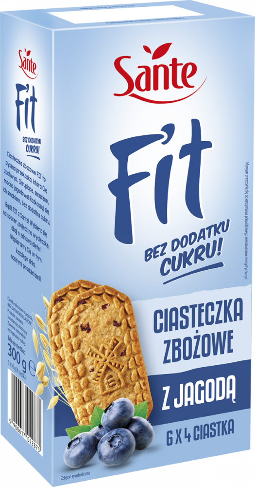Ciasteczka zbożowe Sante Fit, z jagodą, bez cukru, 300g