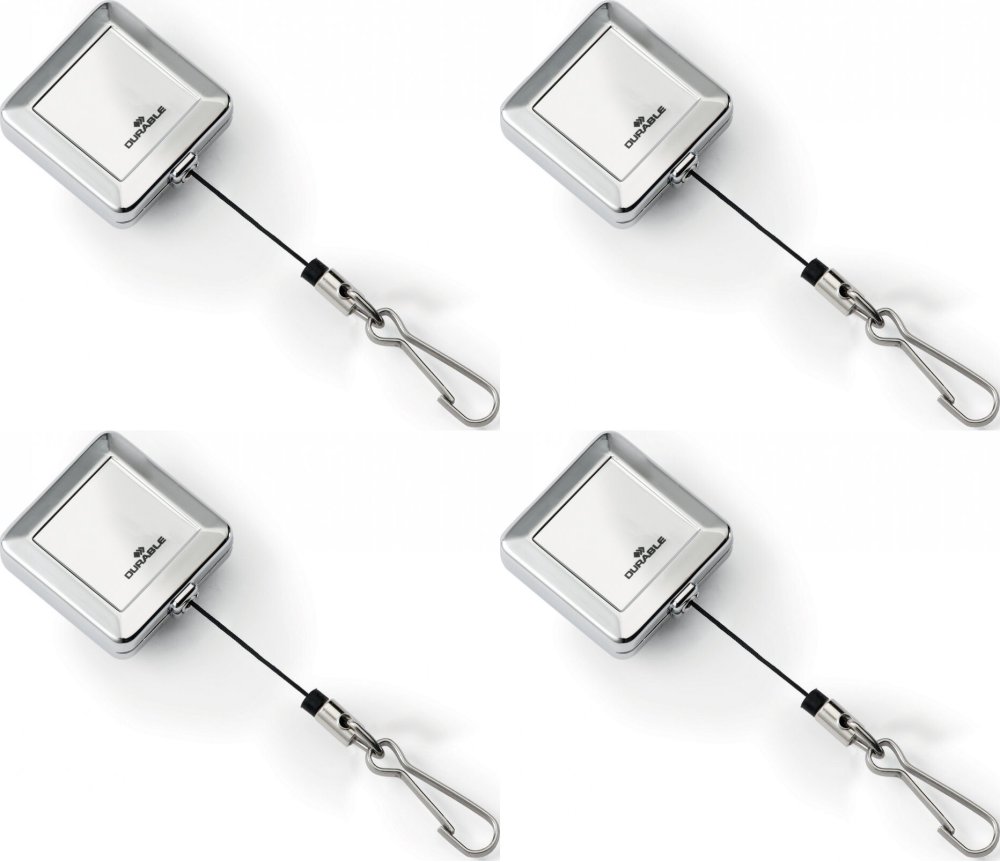 4x Mechanizm ściagający Durable Jojo Chrome Quadro, z karabińczykiem, linka 80 cm, 1 sztuka, srebrny