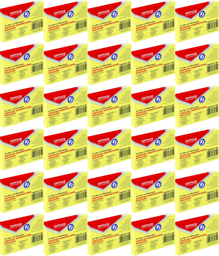 288x Karteczki samoprzylepne Office Products, 51x76mm, 100 karteczek, jasnożółty pastelowy