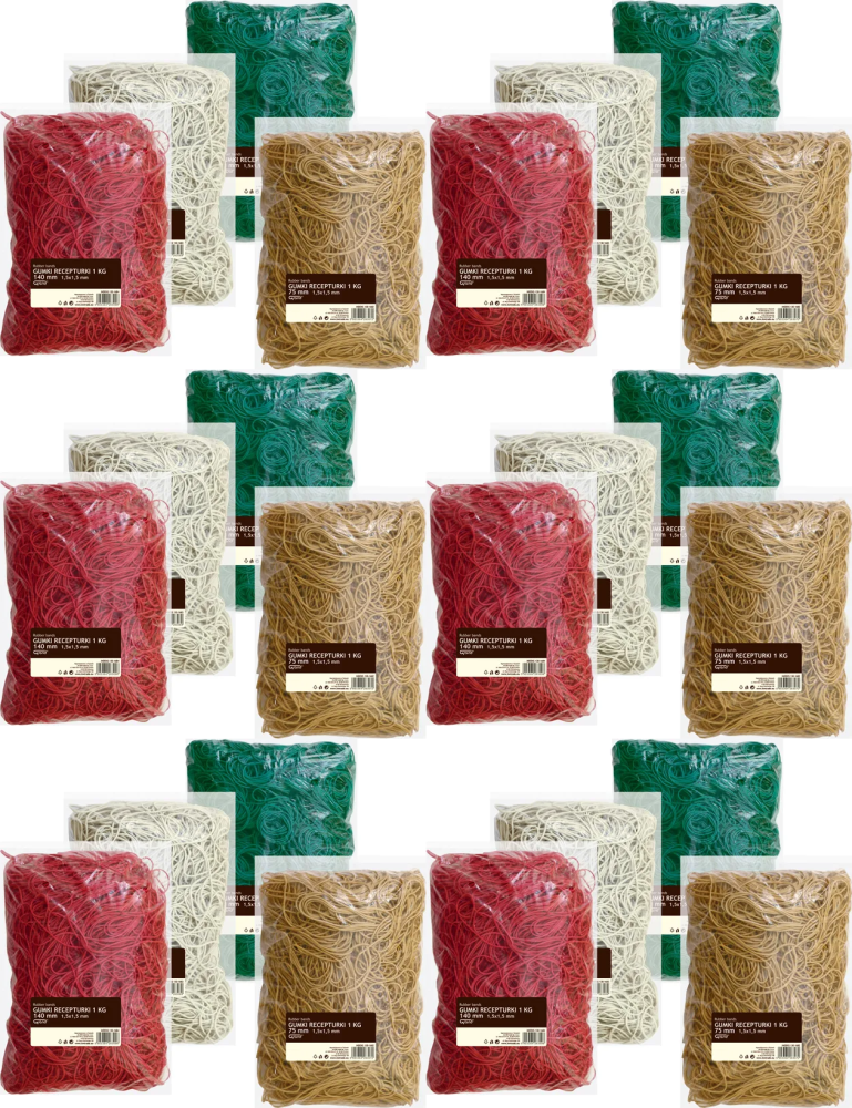 6x Gumki recepturki Grand, 75mm,1kg, mix kolorów