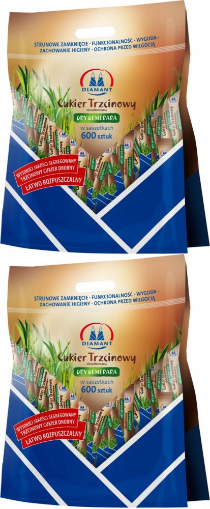 2x Cukier trzcinowy w saszetkach Diamant, 600 sztuk x 5g