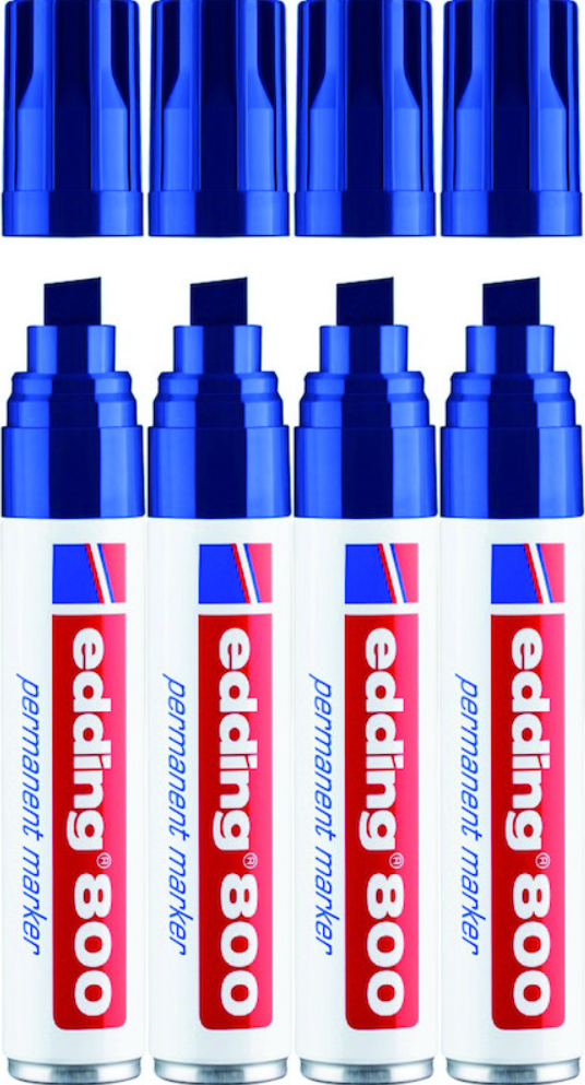 4x Marker permanentny edding 800, ścięta, 4-12mm, niebieski
