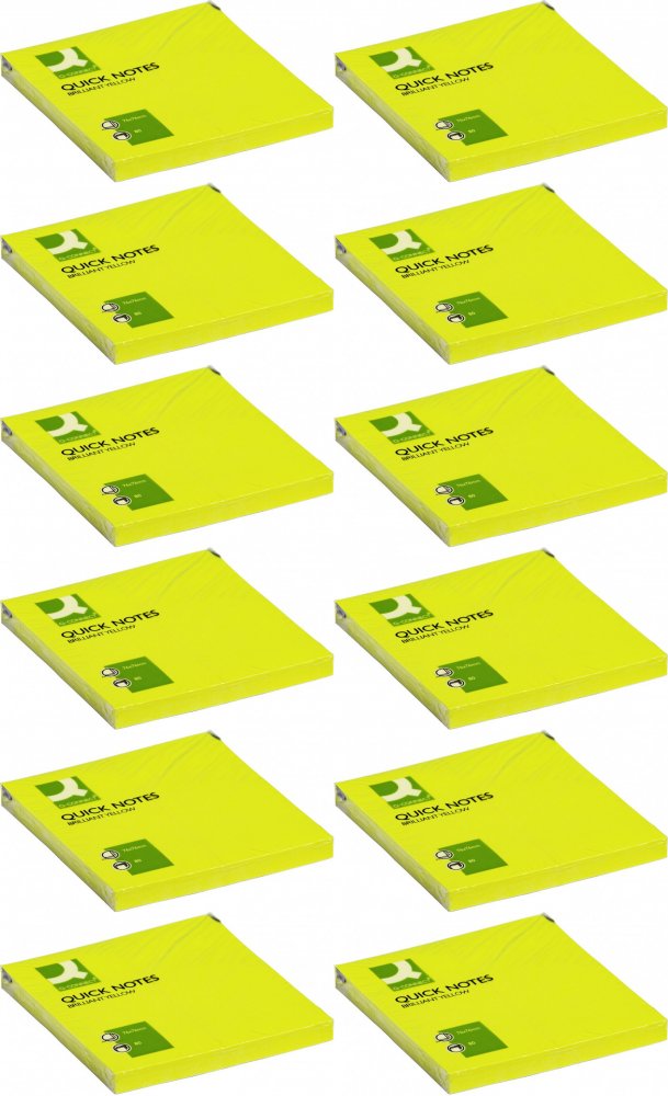 12x Karteczki samoprzylepne Q-connect Brilliant, 76x76mm, 80 karteczek, żółty neonowy